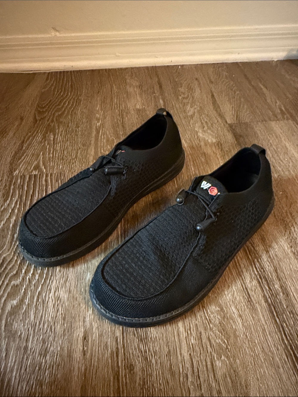 Men's Black Knit Slip-On Loafers with Elastic Toggle. Steel Toe Work Shoes